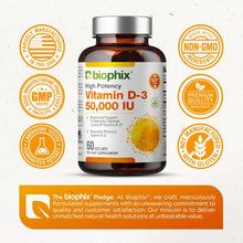 Load image into Gallery viewer, Vitamin D-3 50000 IU High-Potency 60 Vegetarian Capsules biophix