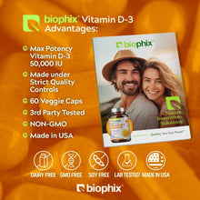 Load image into Gallery viewer, Vitamin D-3 50000 IU High-Potency 60 Vegetarian Capsules biophix