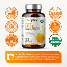 Load image into Gallery viewer, biophix Organic Vitamin D-3 K2 Turmeric 180 Vegetarian Capsules