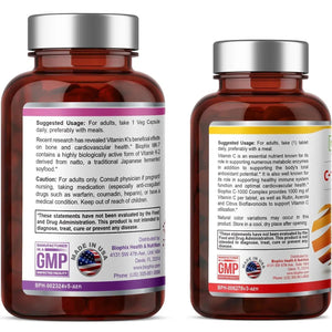 Vitamin K2 MK-7 High-Potency 100 mcg 60 Vcaps - Free Vitamin C-1000 30 Tablets biophix