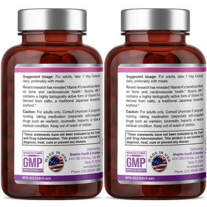 Vitamin K2 MK-7 High-Potency 100 mcg 60 Vegetarian Capsules - 2 Pack biophix