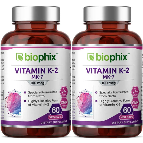 Vitamin K2 MK-7 High-Potency 100 mcg 60 Vegetarian Capsules - 2 Pack biophix