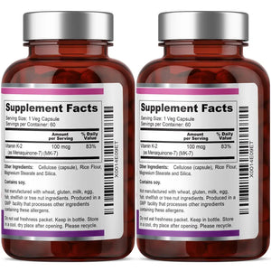 Vitamin K2 MK-7 High-Potency 100 mcg 60 Vegetarian Capsules - 2 Pack biophix