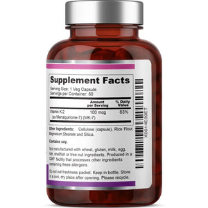 Vitamin K2 MK-7 High-Potency 100 mcg 60 Vegetarian Capsules biophix