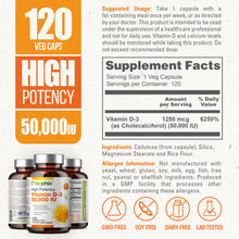 Load image into Gallery viewer, Vitamin D-3 50000 IU High-Potency 120 Vegetarian Capsules