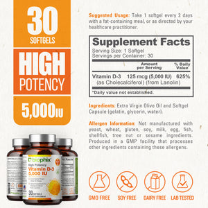 Vitamin D-3 5000 IU High-Potency 30 Softgels