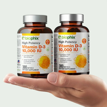 Biophix Vitamin D3 10000 IU 380 Softgels 2 Pack Hand View Value Bundle