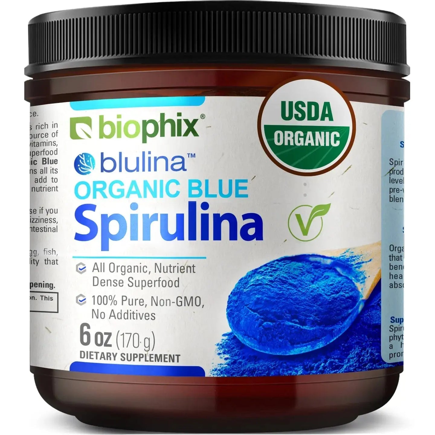 Biophix Blulina Organic Blue Spirulina Powder 6 oz 170 g - Detoxification Antioxidants Immune Support Superfood biophix