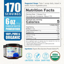 Load image into Gallery viewer, Biophix Blulina Organic Blue Spirulina Powder 6 oz 170 g - Detoxification Antioxidants Immune Support Superfood