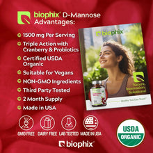 Load image into Gallery viewer, biophix D-mannose USDA Organic 1500 mg 200 Vegetarian Capsules biophix