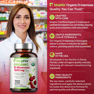 biophix D-mannose USDA Organic 1500 mg 200 Vegetarian Capsules biophix