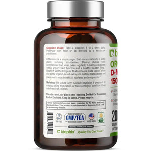 biophix D-mannose USDA Organic 1500 mg 200 Vegetarian Capsules biophix