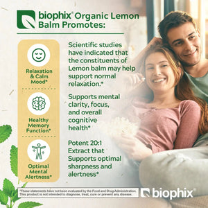 Biophix Lemon Balm USDA Organic 20:1 Extract 300 mg 200 Veggie Caps - Soothing Relaxation Positive Mood Support biophix