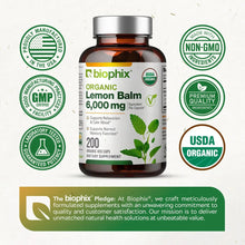 Load image into Gallery viewer, Biophix Lemon Balm USDA Organic 20:1 Extract 300 mg 200 Veggie Caps - Soothing Relaxation Positive Mood Support biophix