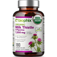Load image into Gallery viewer, biophix Milk Thistle USDA Organic 30:1 Extract 7500 mg with Piperine 180 Veggie Capsules