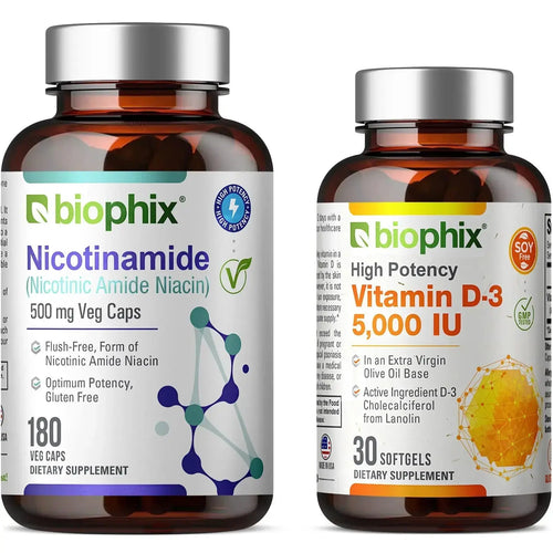 biophix Nicotinamide 500 mg 180 Vegetarian Capsules with Free Vitamin D-3 5000 IU 30 Softgels biophix