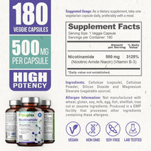 Load image into Gallery viewer, Biophix Nicotinamide 500 mg 180 Vegetarian Capsules - B3 Skin Antioxidants Detoxification Immune Support