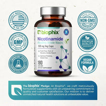 Load image into Gallery viewer, Biophix Nicotinamide 500 mg 180 Vegetarian Capsules - B3 Skin Antioxidants Detoxification Immune Support