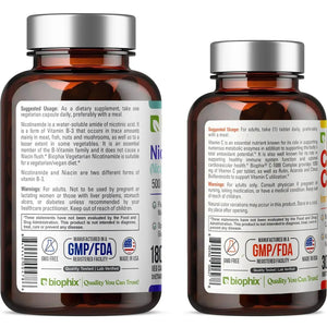 biophix Nicotinamide 500 mg 180 Vegetarian Capsules with Free Vitamin C-1000 30 Tablets biophix