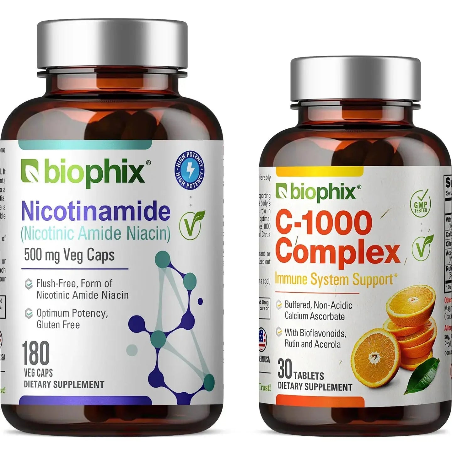 biophix Nicotinamide 500 mg 180 Vegetarian Capsules with Free Vitamin C-1000 30 Tablets biophix