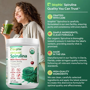 Biophix Organic Spirulina Powder Black Cherry Flavor 2.2 lbs 1 kg - Green Antioxidants Superfood Protein Immune Support biophix