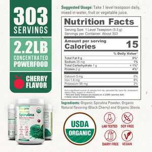 Biophix Organic Spirulina Powder Black Cherry Flavor 2.2 lbs 1 kg - Green Antioxidants Superfood Protein Immune Support biophix