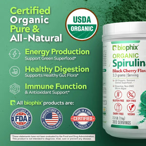 Biophix Organic Spirulina Powder Black Cherry Flavor 2.2 lbs 1 kg - Green Antioxidants Superfood Protein Immune Support biophix