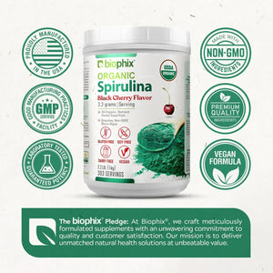 Biophix Organic Spirulina Powder Black Cherry Flavor 2.2 lbs 1 kg - Green Antioxidants Superfood Protein Immune Support biophix