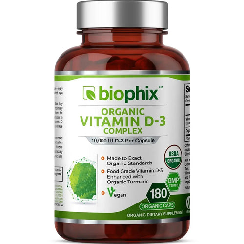biophix Organic Vitamin D-3 Complex 10000 IU 180 Vegetarian Capsules with Turmeric biophix