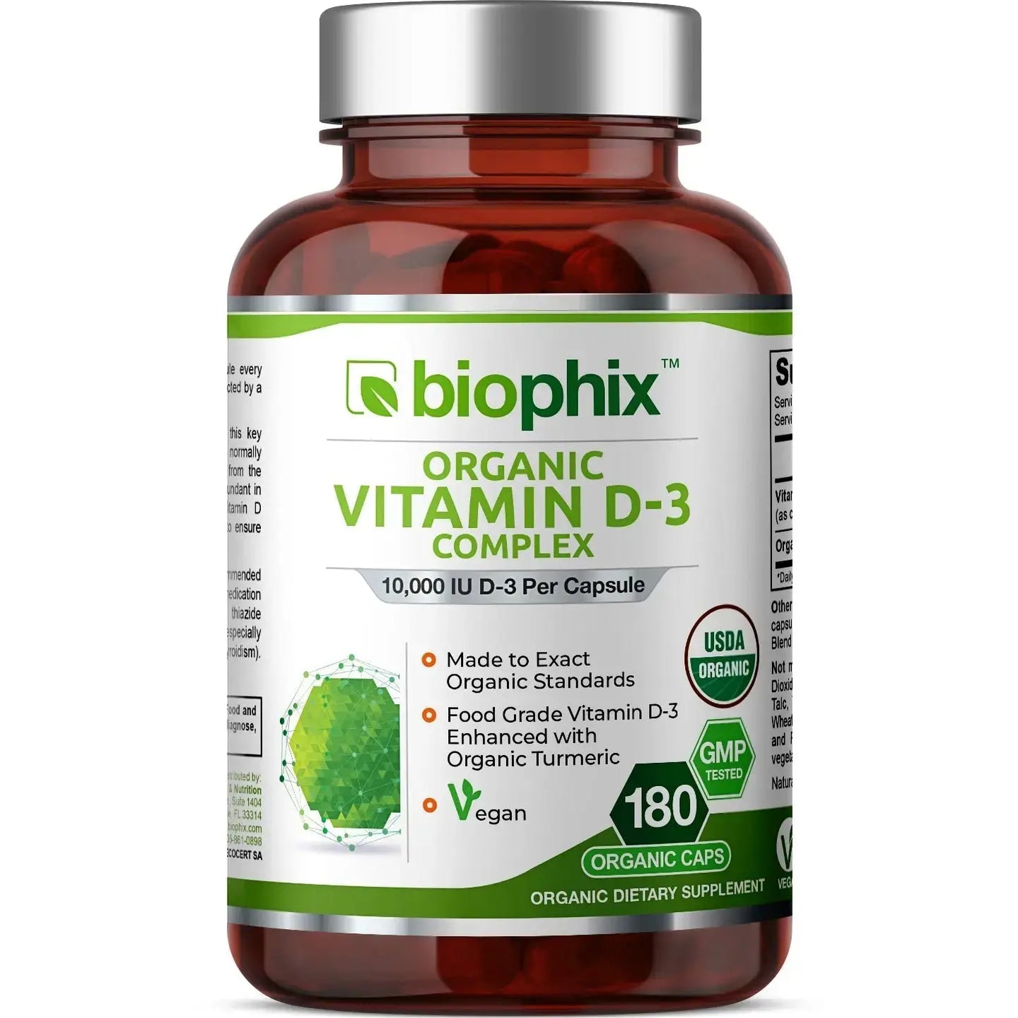 biophix Organic Vitamin D-3 Complex 10000 IU 180 Vegetarian Capsules with Turmeric biophix