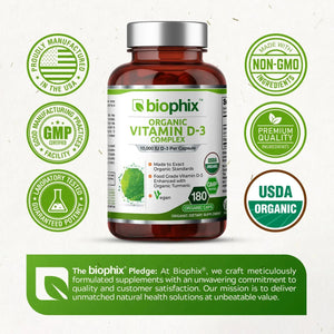 biophix Organic Vitamin D-3 Complex 10000 IU 180 Vegetarian Capsules with Turmeric biophix