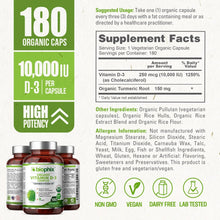 Load image into Gallery viewer, biophix Organic Vitamin D-3 Complex 10000 IU 180 Vegetarian Capsules with Turmeric biophix