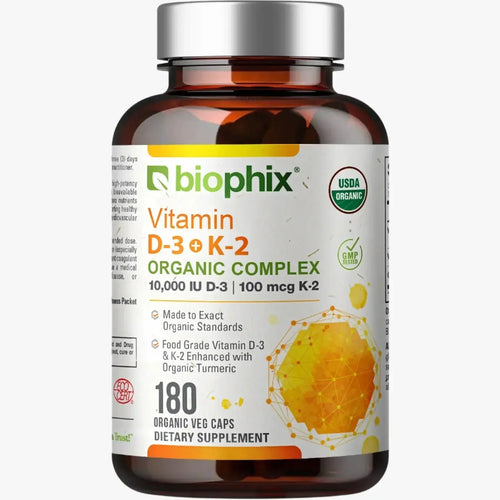 biophix Organic Vitamin D-3 K2 Turmeric 180 Vegetarian Capsules biophix