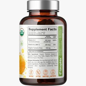 biophix Organic Vitamin D-3 K2 Turmeric 180 Vegetarian Capsules