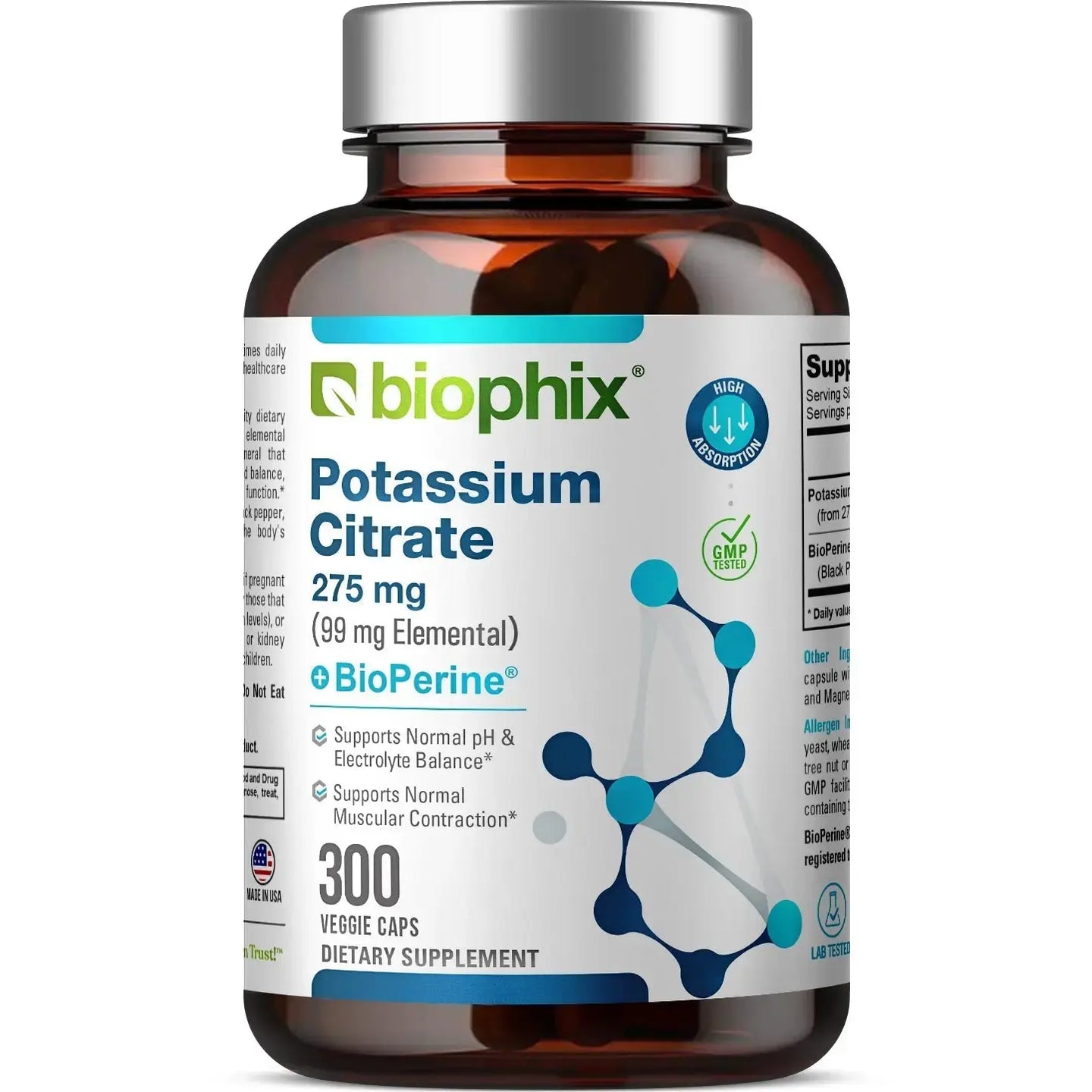 biophix Potassium Citrate 275 mg with BioPerine 300 Veggie Capsules biophix