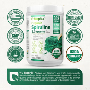 Biophix Spirulina USDA Certified Organic Powder 2.2 lbs 1 kg - Green Antioxidants Superfood Protein Immune Support biophix