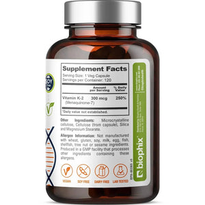 biophix Vitamin K2 MK-7 - 300 mcg 120 Vegetarian Capsules