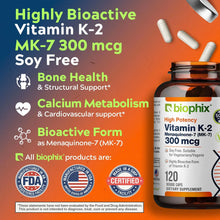 Load image into Gallery viewer, biophix Vitamin K2 MK-7 - 300 mcg 120 Vegetarian Capsules