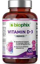 Load image into Gallery viewer, Vitamin D-3 50000 IU High-Potency 120 Vegetarian Capsules