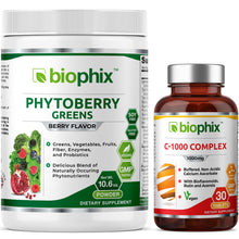 Load image into Gallery viewer, Phytoberry Greens Superfood Powder Berry Flavor 10 oz with Free Vitamin C-1000 30 Tablets