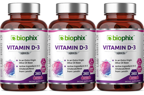 Vitamin D-3 5000 IU High-Potency 360 Softgels - 3 Pack