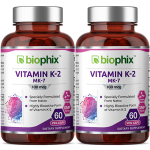 Vitamin K-2 MK-7 High-Potency 100 mcg 60 Vegetarian Capsules - 2 Pack